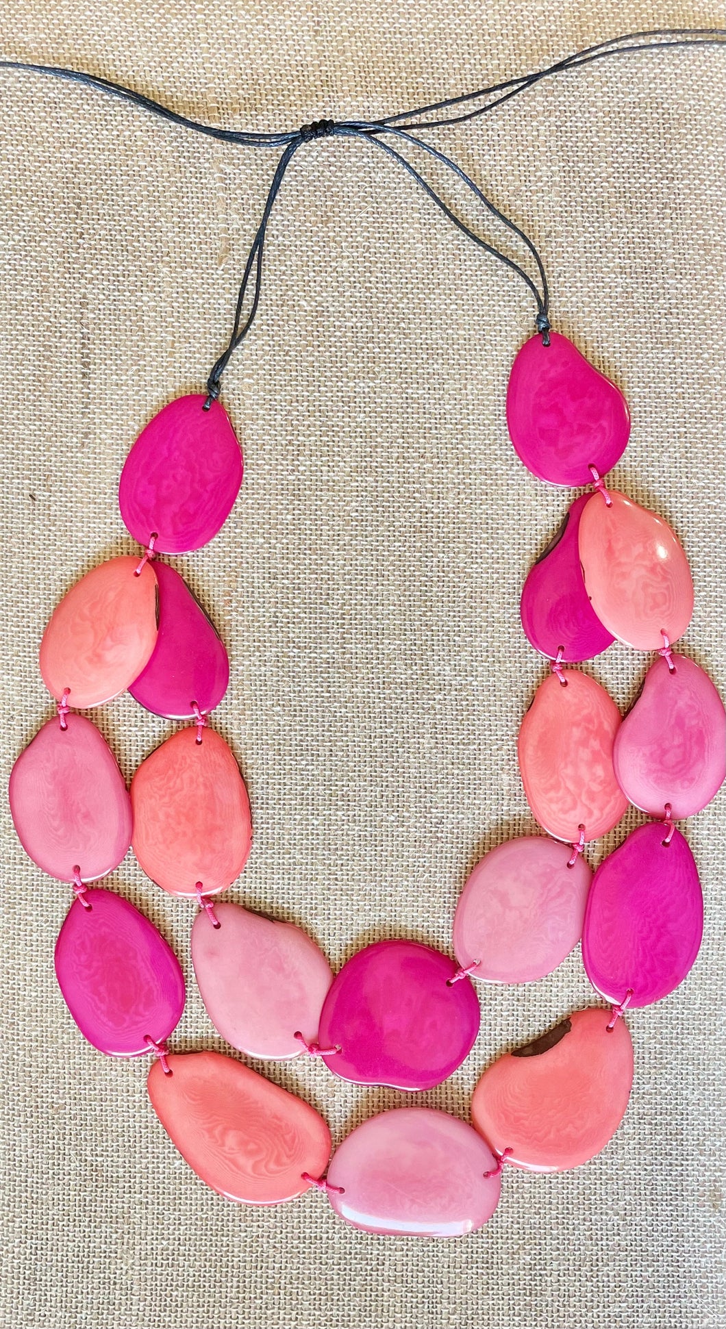Pink and Salmon Double Layer Tagua Nut Adjustable Necklace
