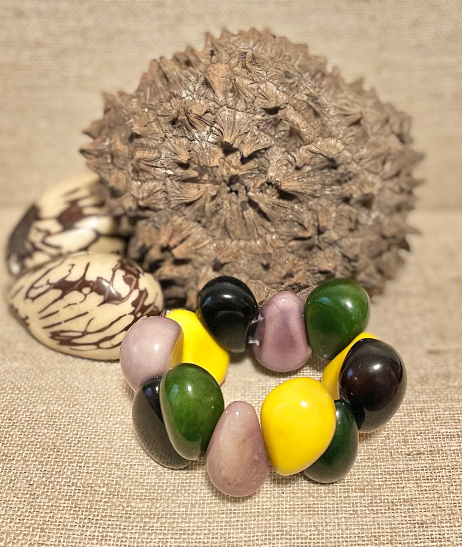 Handmade Teardrop Tagua Nut Stretch Bracelet – Eco-Friendly Vibrant Jewelry