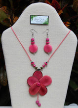 Load image into Gallery viewer, Hot Pink Tagua Nut Rose and Earrings Set
