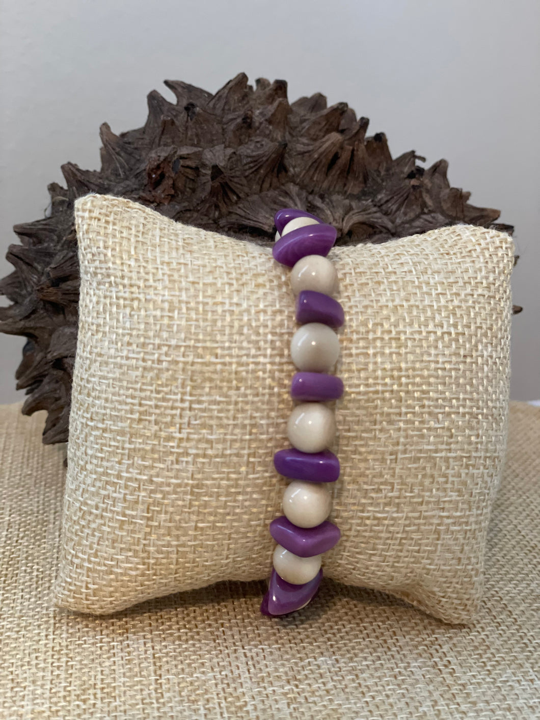 Purple and Ivory Tagua Nut Stackable Bracelet