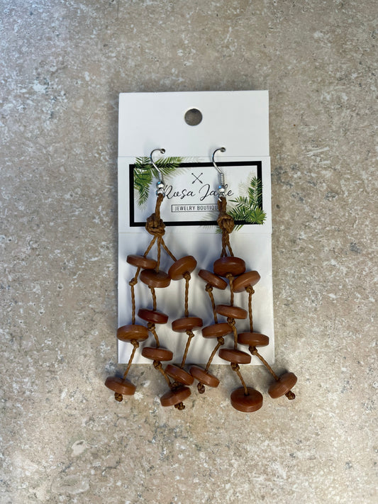 Brown Tagua Nut Long Earrings