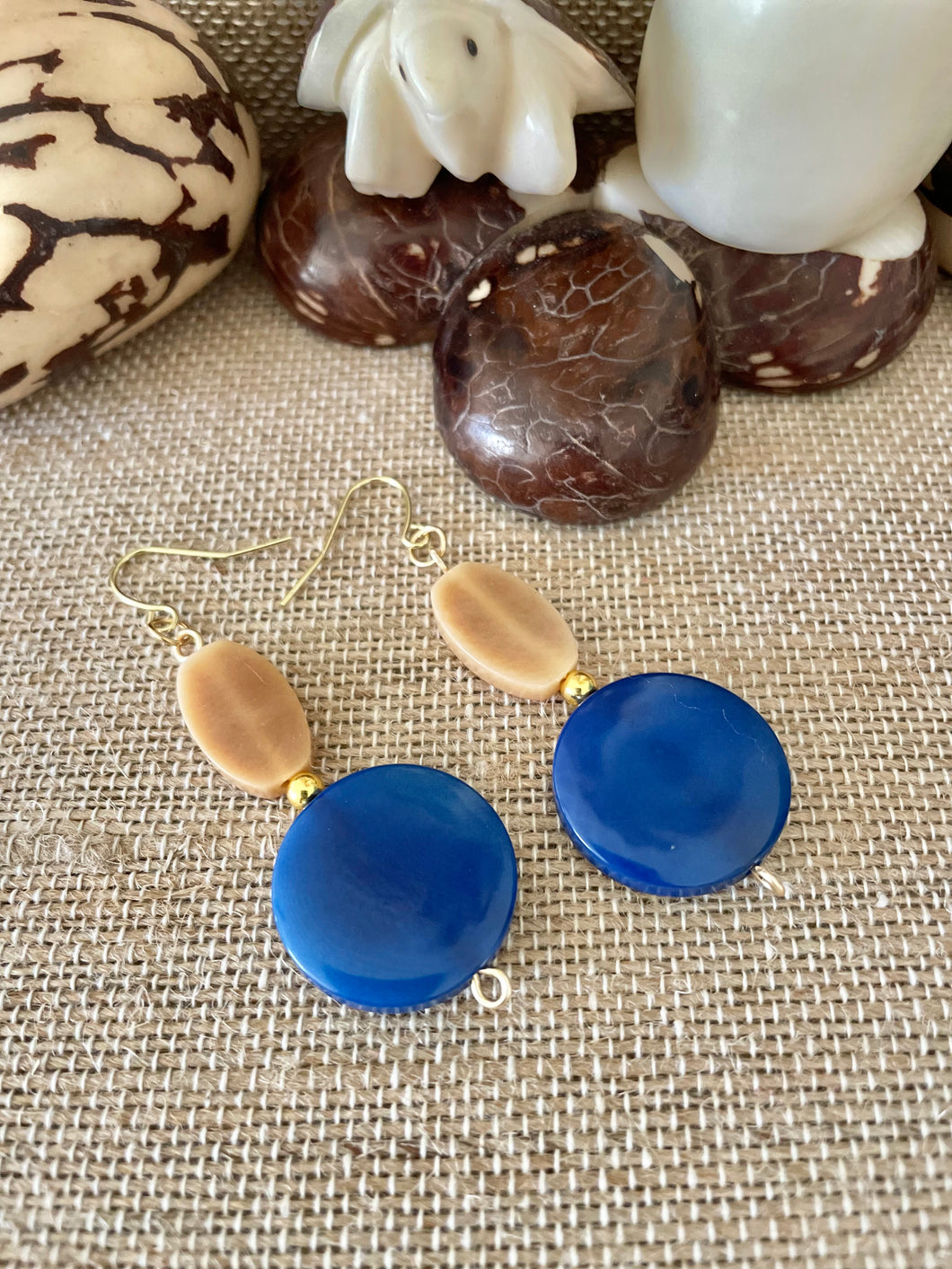 Blue Ivory Tagua Nut Earrings