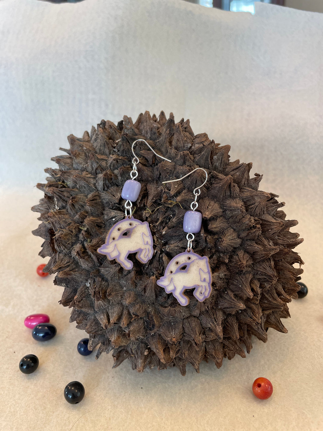 Light Purple Tagua Nut Horseshoe Derby Earrings