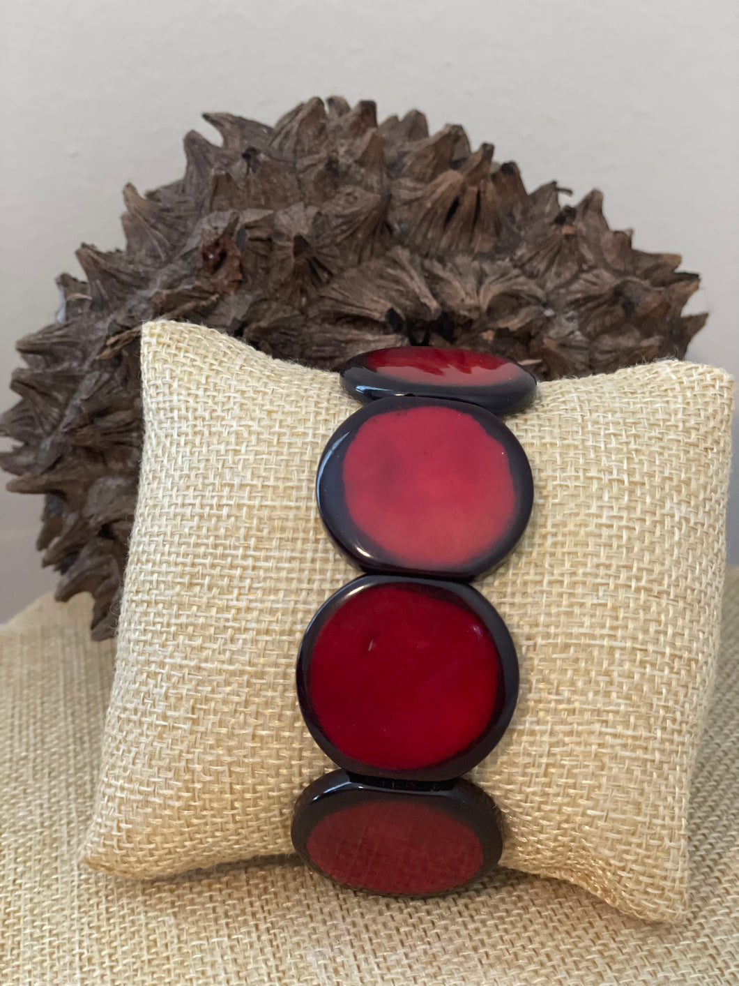 Red Coin Shaped Tagua Nut Bracelet