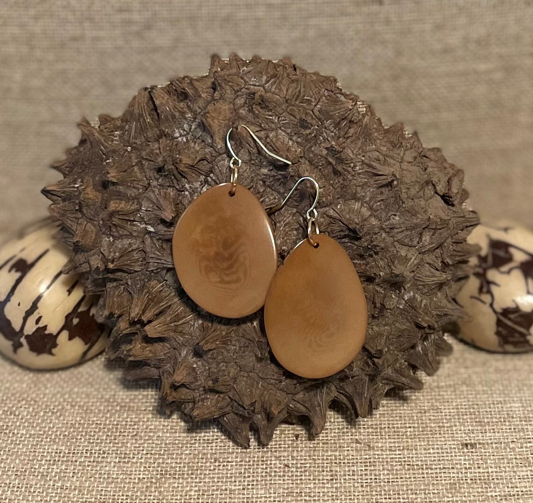 Brown Thin Sliced Tagua Nut Earrings