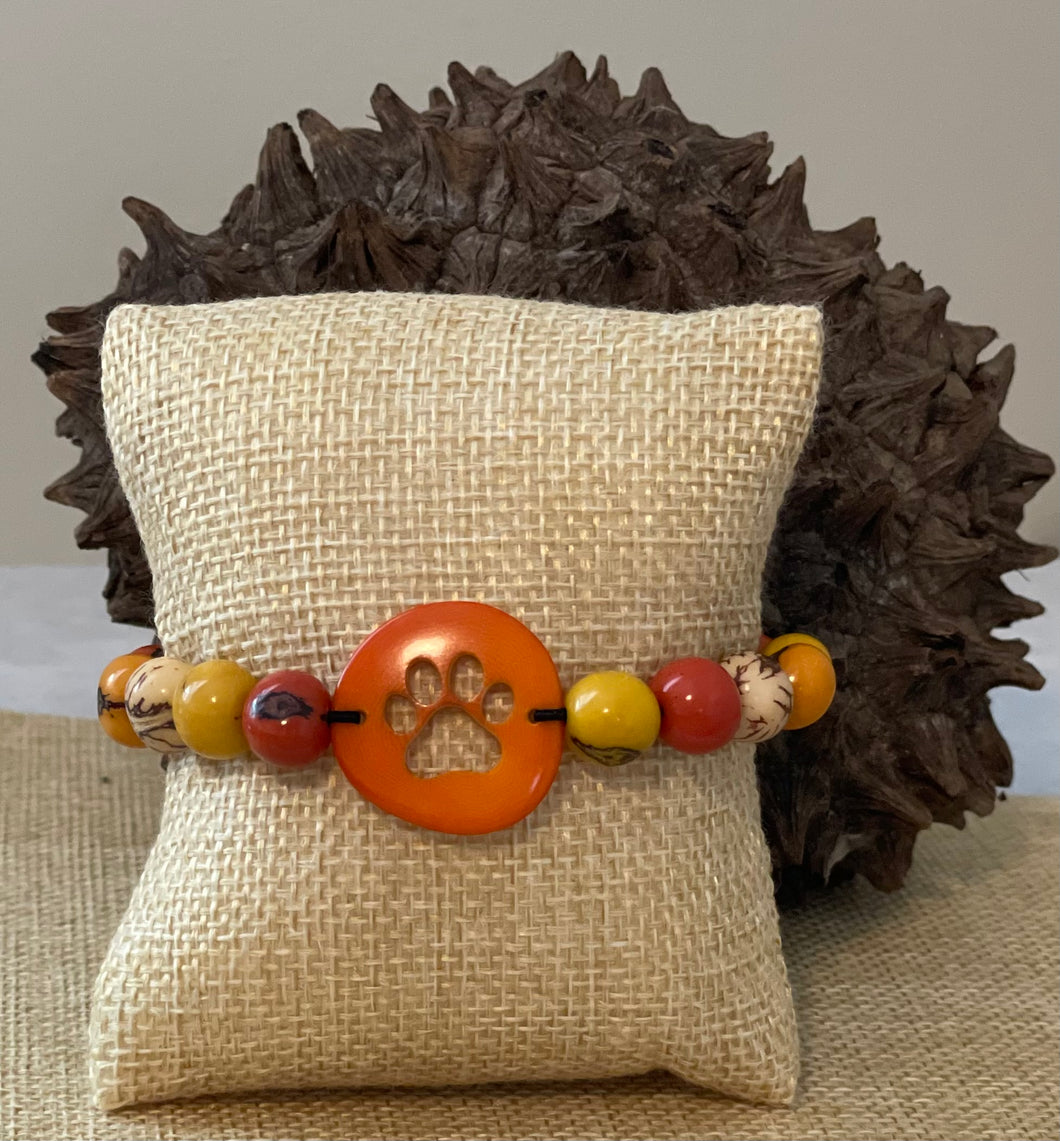 Orange Carved Paw Tagua Nut Bracelet