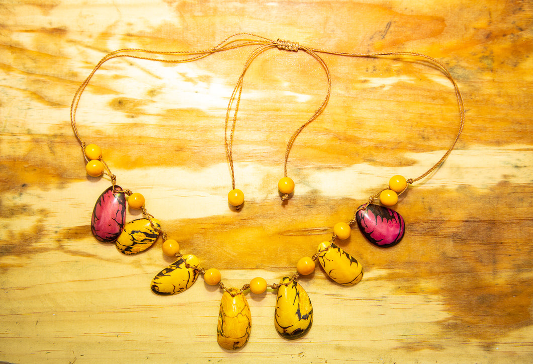 Pink Blue Tagua Nut Adjustable Necklace (Click to see more options)