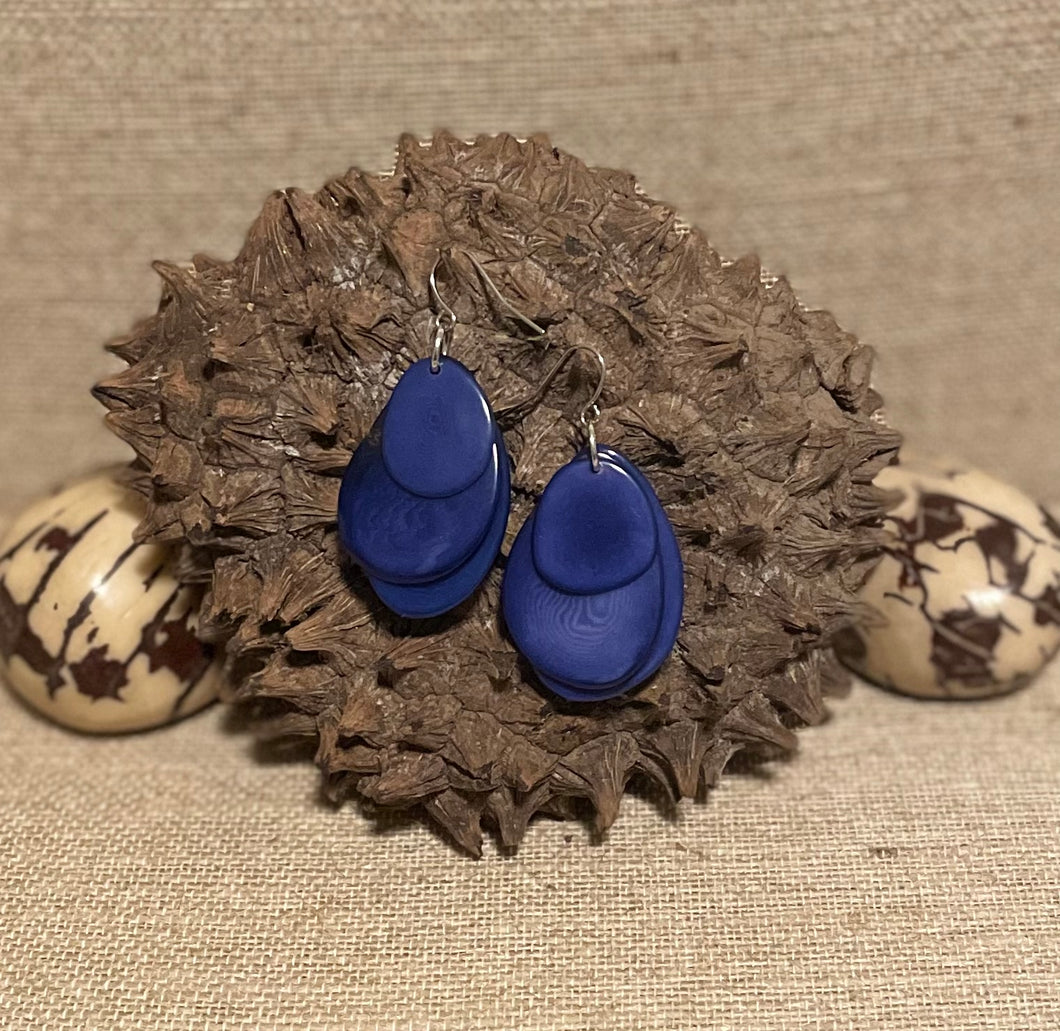 Blue Tagua Nut Earrings
