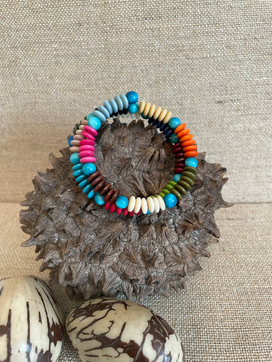 Multicolor Tagua Nut Memory Wire Bracelet