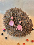 Load image into Gallery viewer, Light Pink Tagua Nut Jockey Silk Derby Earrings
