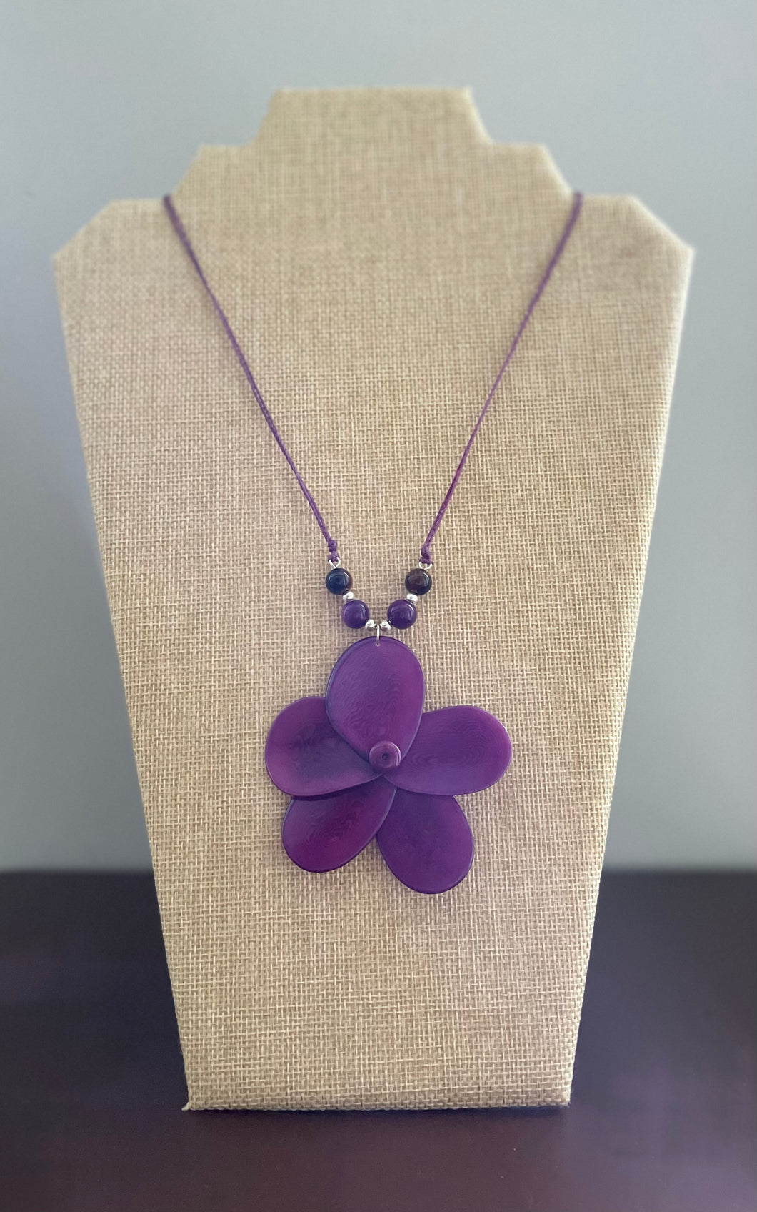Purple Large Tagua Nut Rose Adjustable Necklace