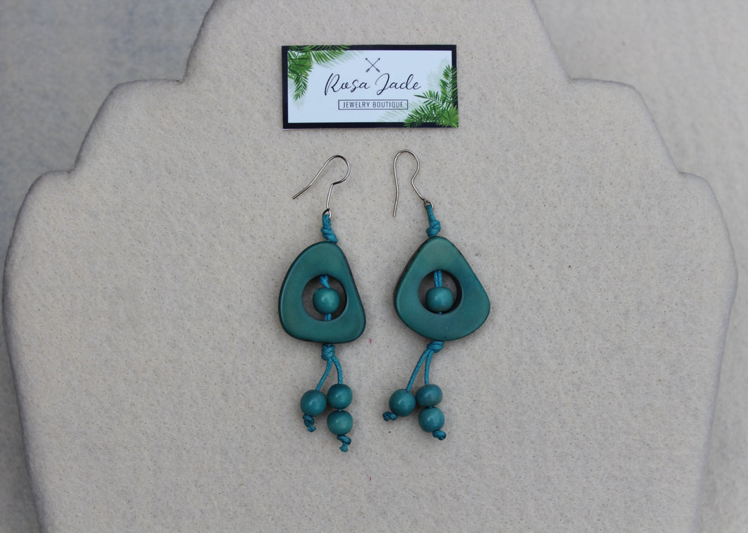 Turquoise  Tagua Nut Earrings