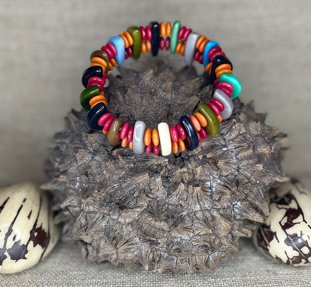 Multicolor Tagua Nut Stretchable Bracelet