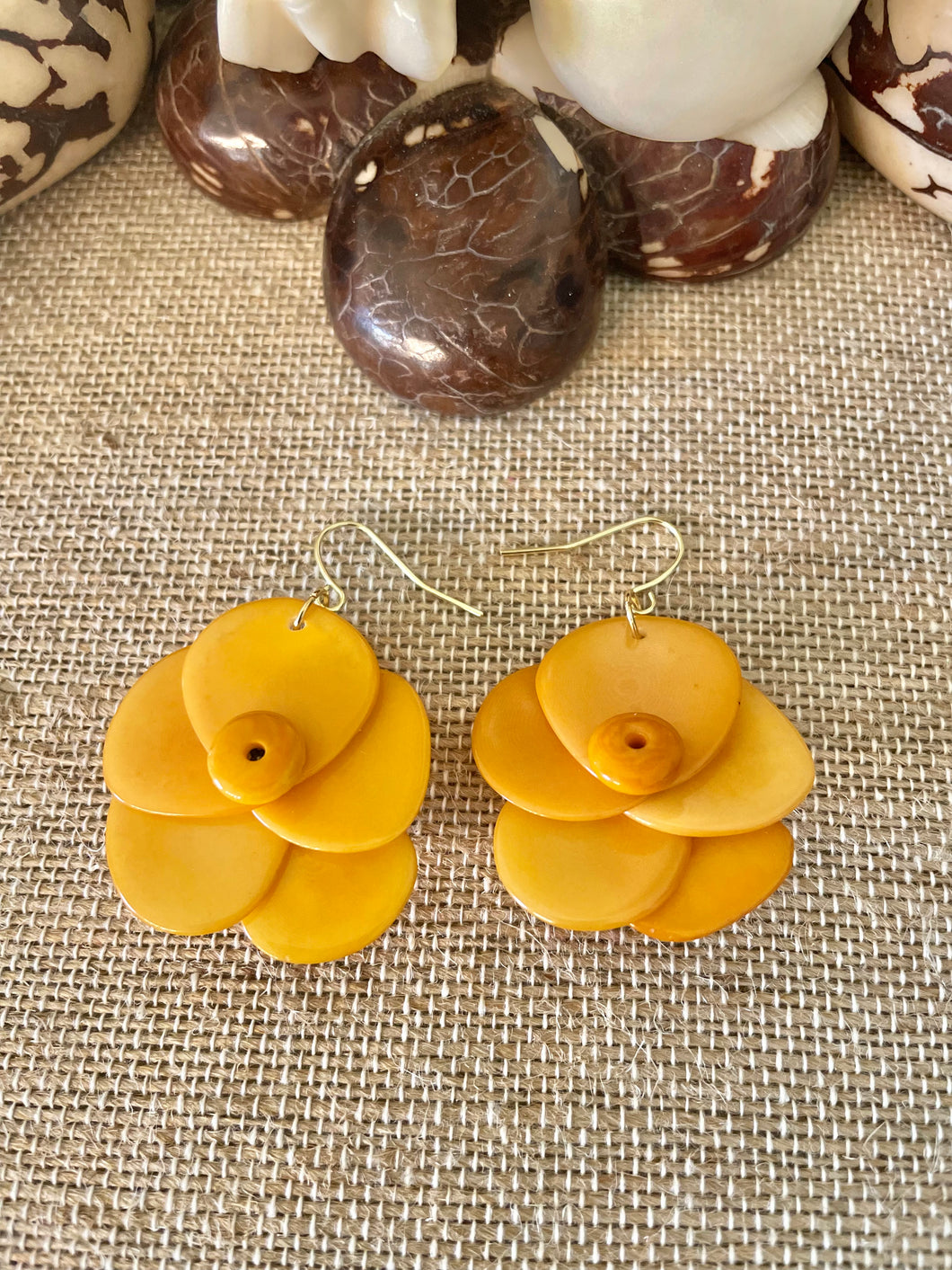 Pale Orange Rose Tagua Nut Earrings