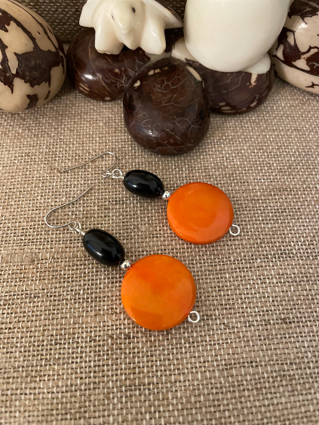 Orange Black Tagus Nut Earrings