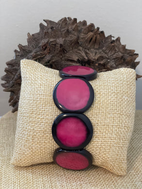 Hot Pink Coin Shaped Tagua Nut Bracelet