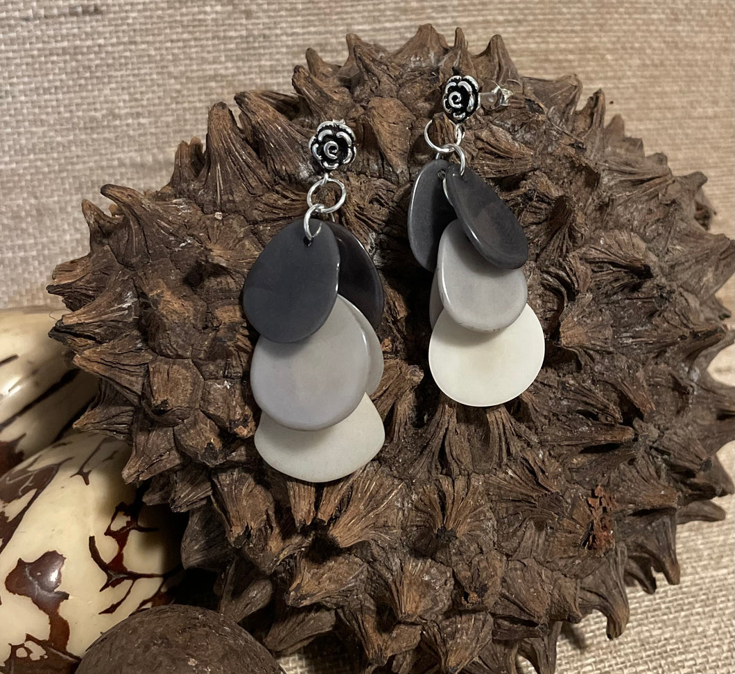 Gray Tagua Nut Dangle Earrings