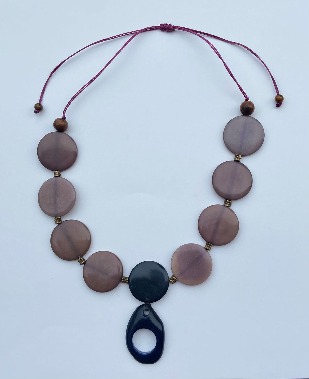 Lavender and Blue Tagua Nut Adjustable Necklace with Copper Accents