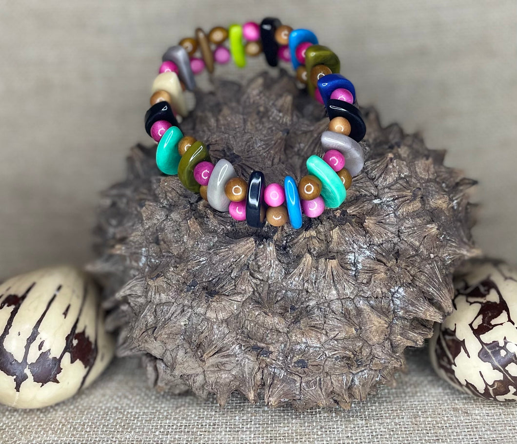 Multicolor Tagua Nut Stretchable Bracelet