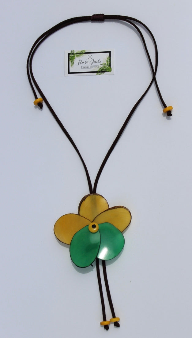 Yellow Green Rose Tagua Nut Adjustable Necklace