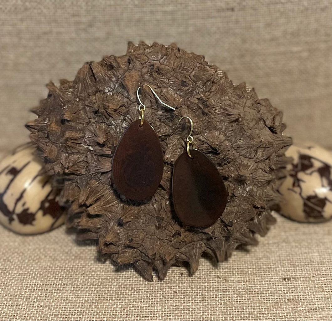 Dark Brown Thin Sliced Tagua Nut Earrings