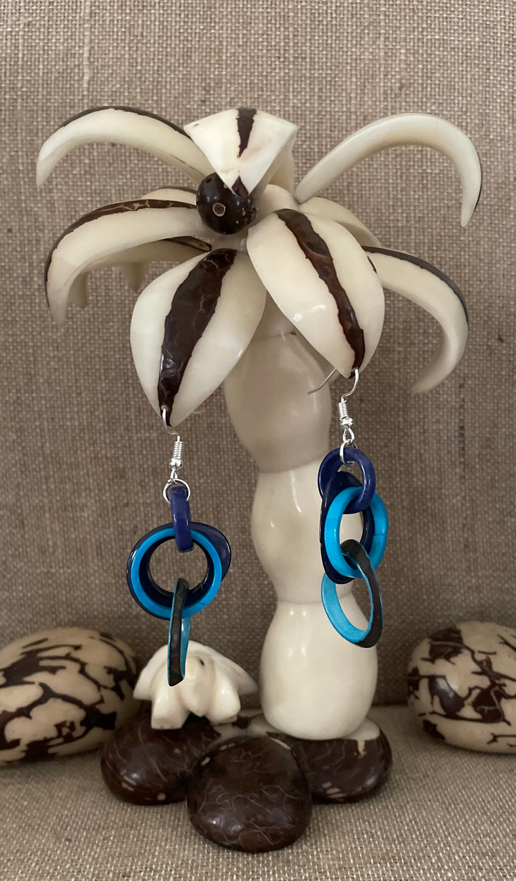 Blue and Turquoise Tagua Nut Earrings