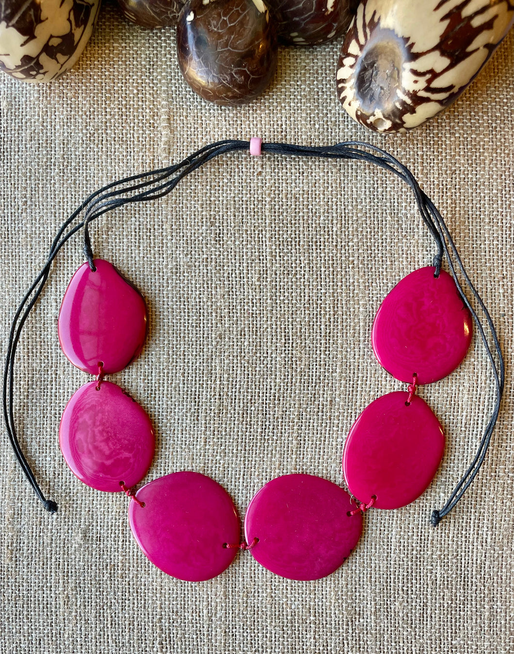 Hot Pink Tagua Nut Adjustable Necklace