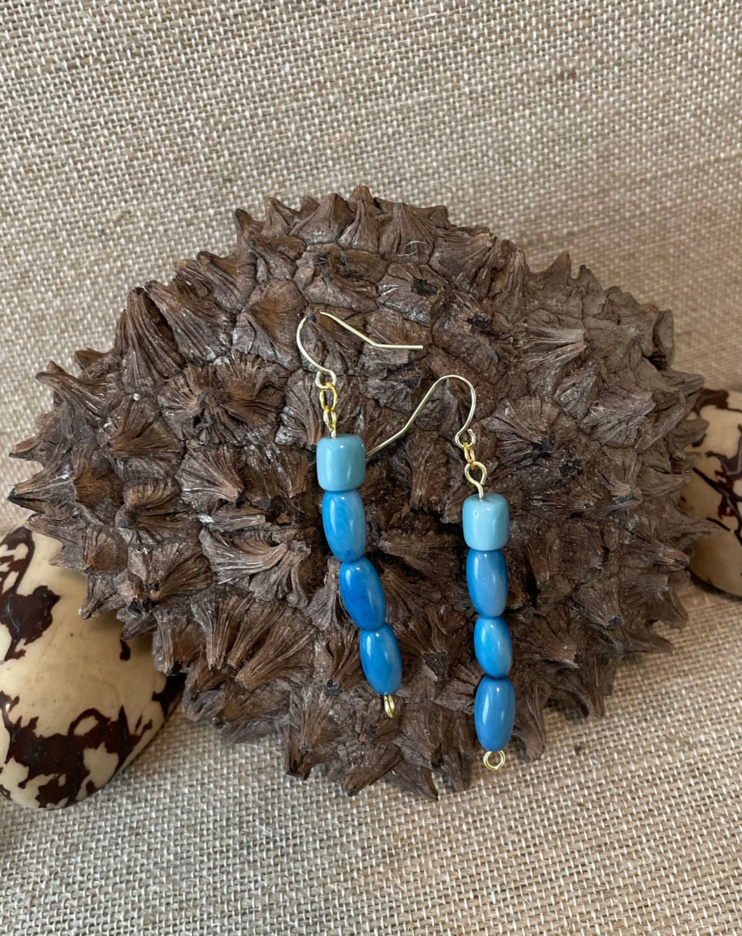 Baby Blue Tagua Nut Dangle Earrings