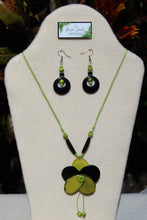 Load image into Gallery viewer, Green and Black Tagua Nut Rose and Earrings Set
