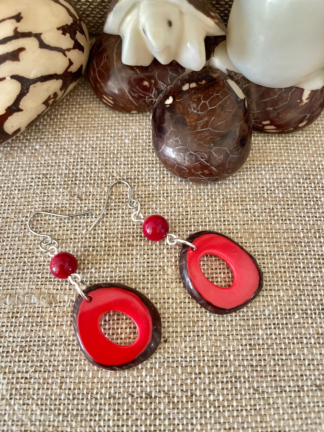 Red Tagua Nut Earrings