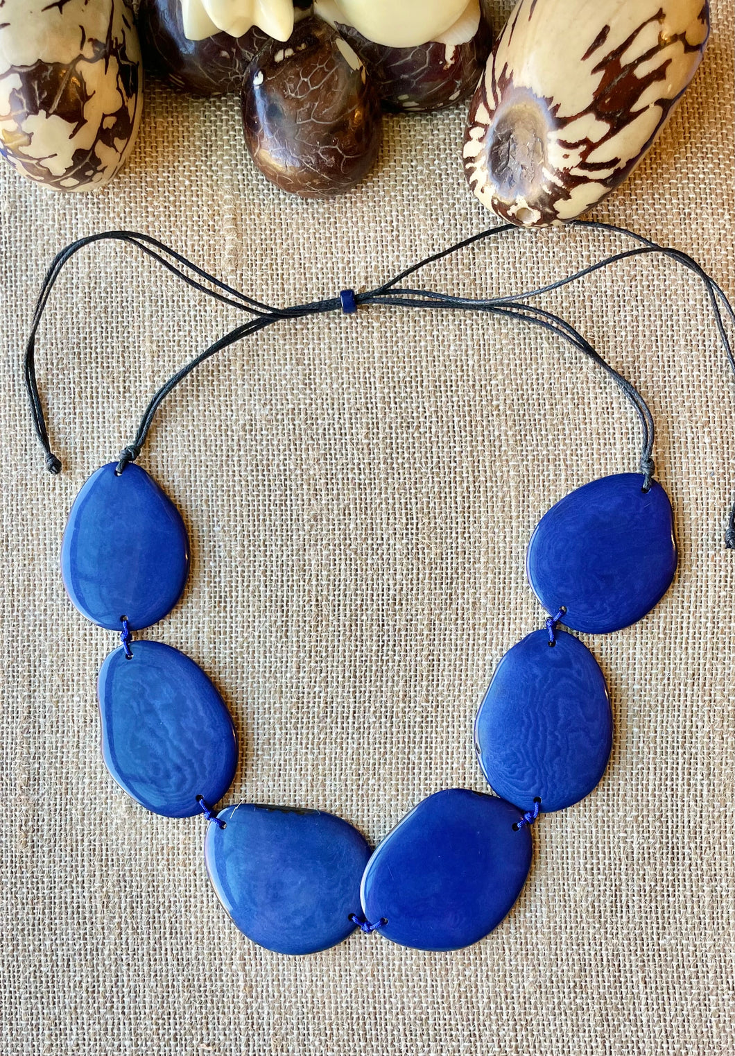 Blue Tagua Nut Adjustable Necklace