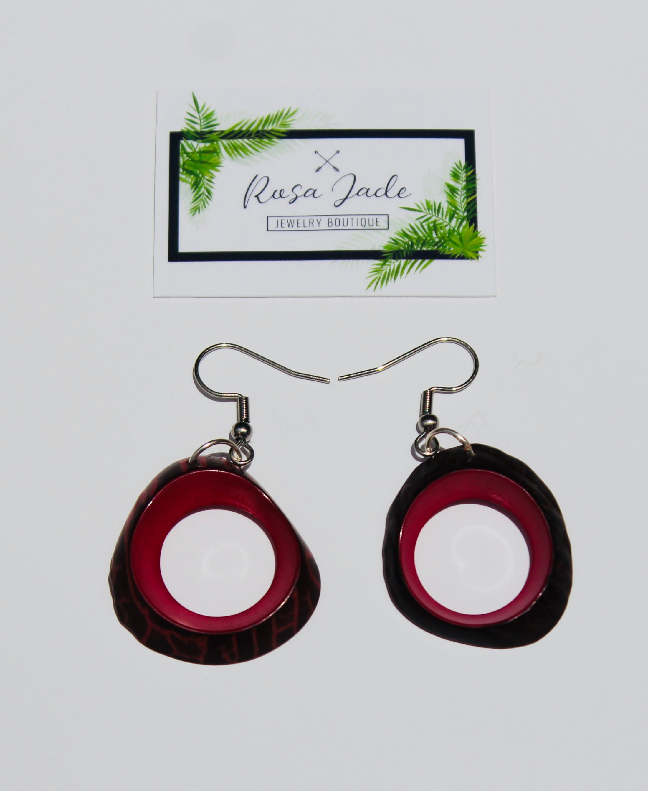 Pink Brown Tagua Nut Earrings