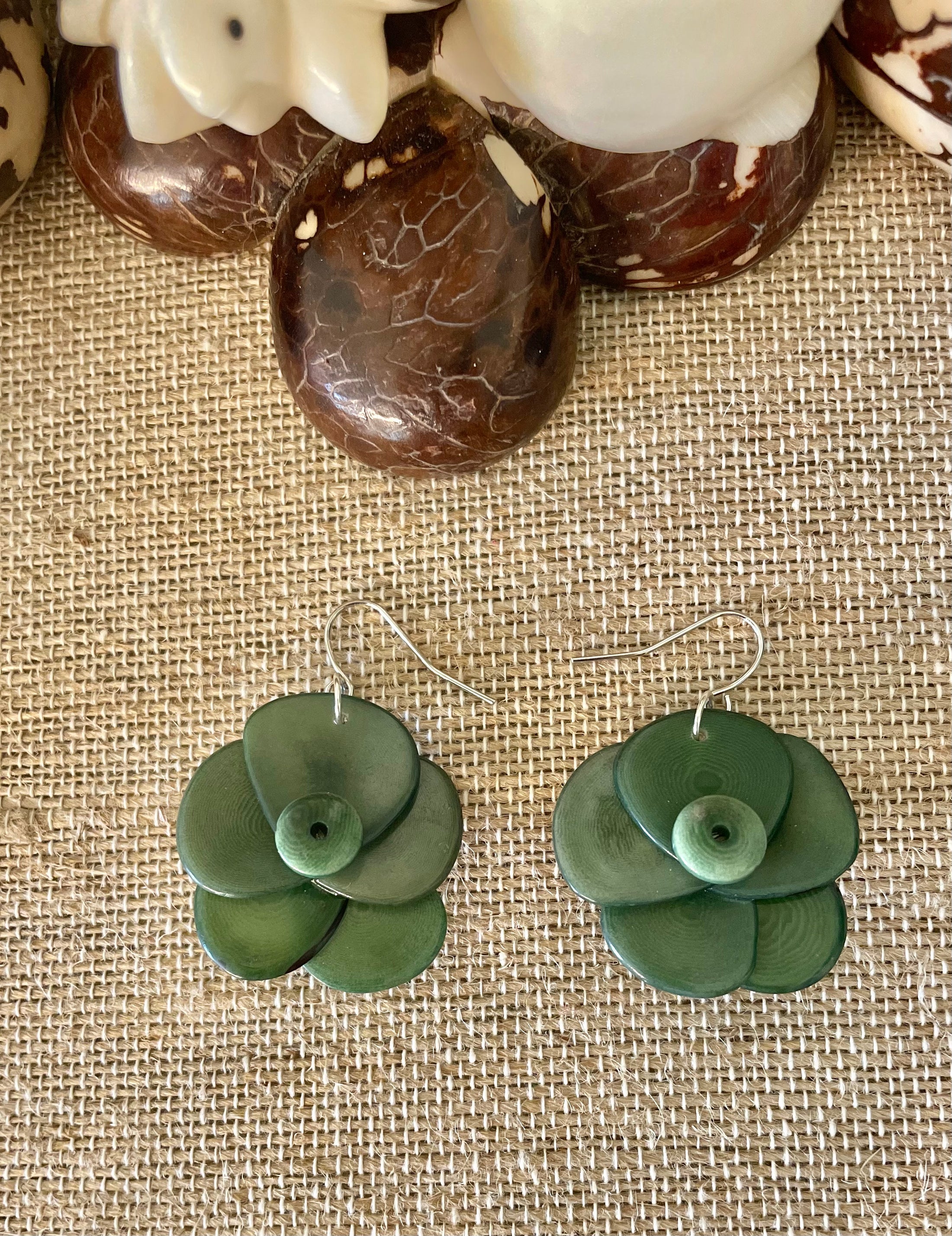 Green Rose Tagua Nut Earrings