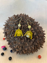 Load image into Gallery viewer, Lime Green Tagua Nut Jockey Silk Derby Earrings
