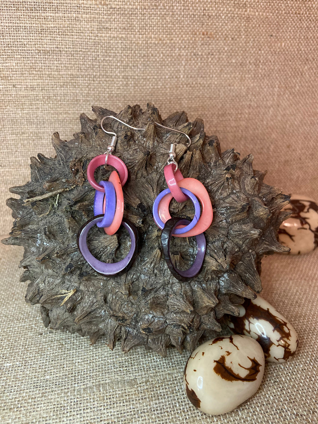 Pink and Purple Tagua Nut Earrings