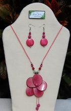 Load image into Gallery viewer, Pink Tagua Nut Rose and Earrings set

