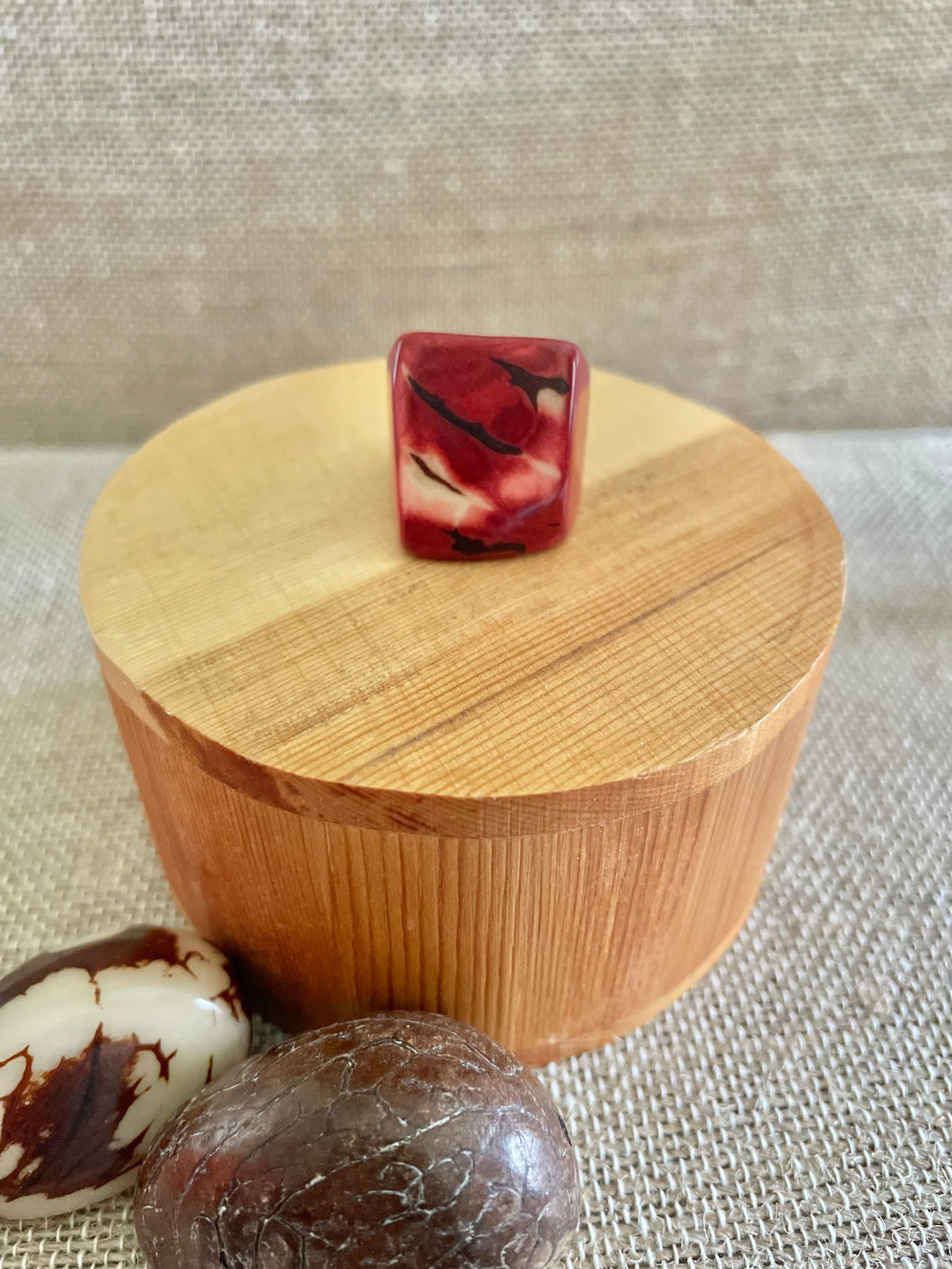 Red Tagua Nut Statement Ring