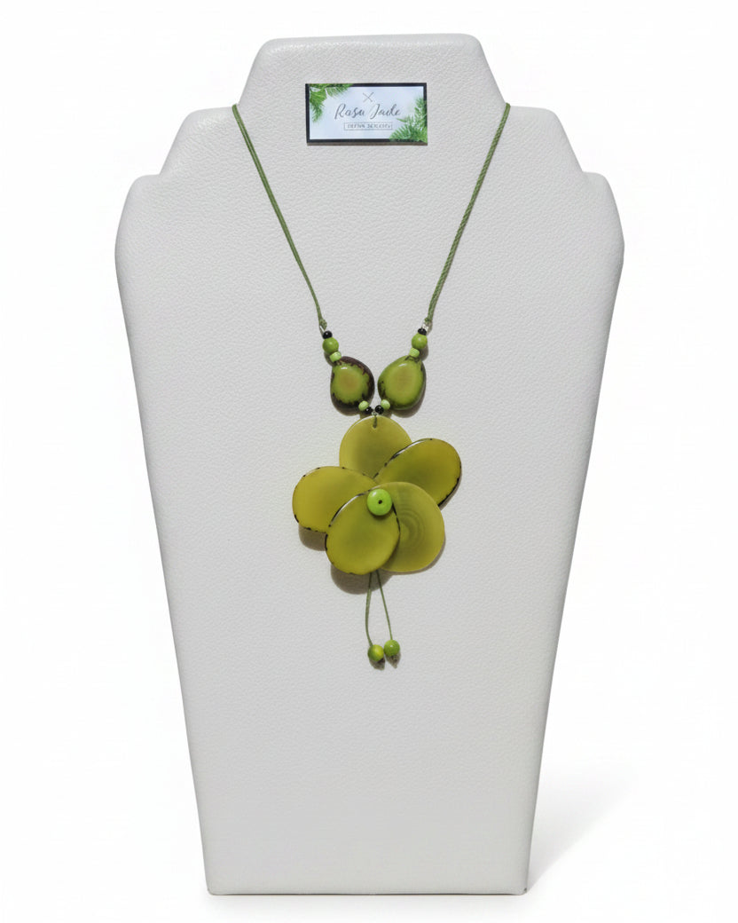 Green Tagua Nut Rose Necklace
