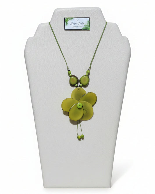 Green Tagua Nut Rose Necklace