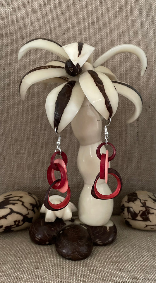 Red and Pink Tagua Nut Earrings