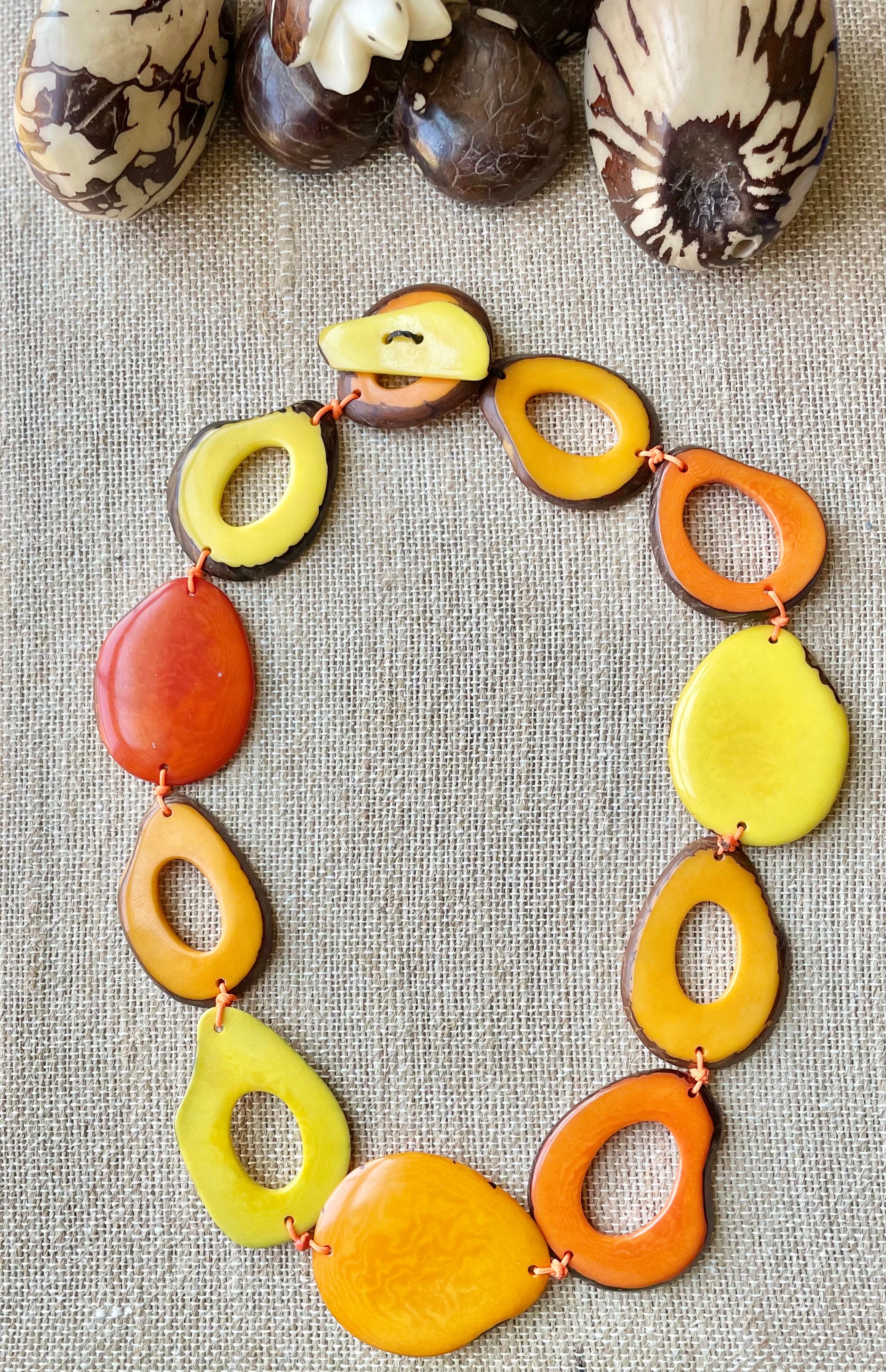 Yellow and Orange Tagua Nut Necklace