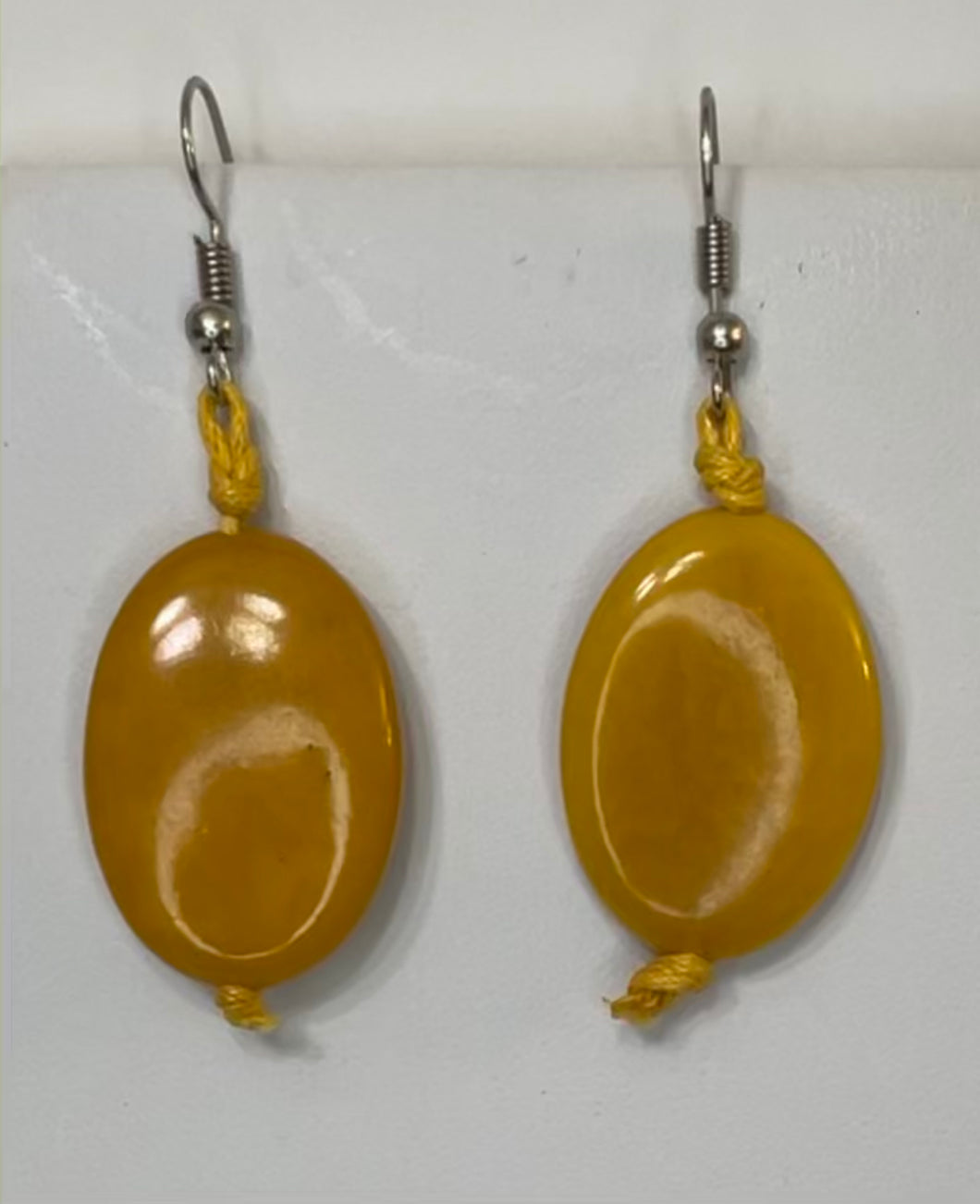 Yellow Oval Tagua Nut Earrings