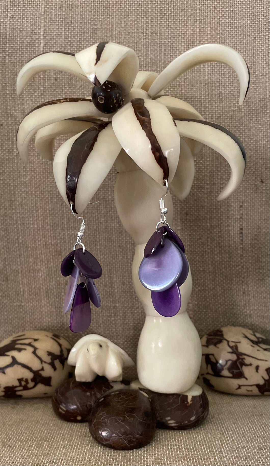 Shades of Purple Tagua Nut Dangle Earrings