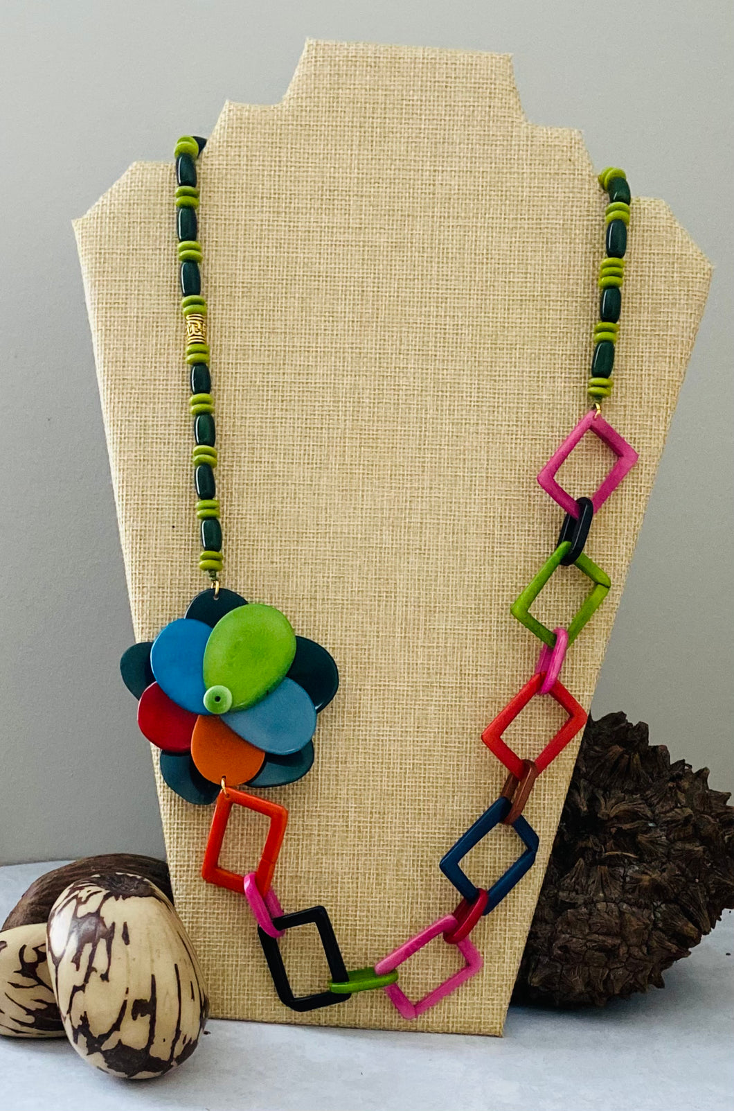 Multicolor Rose Chain Tagua Nut Necklace
