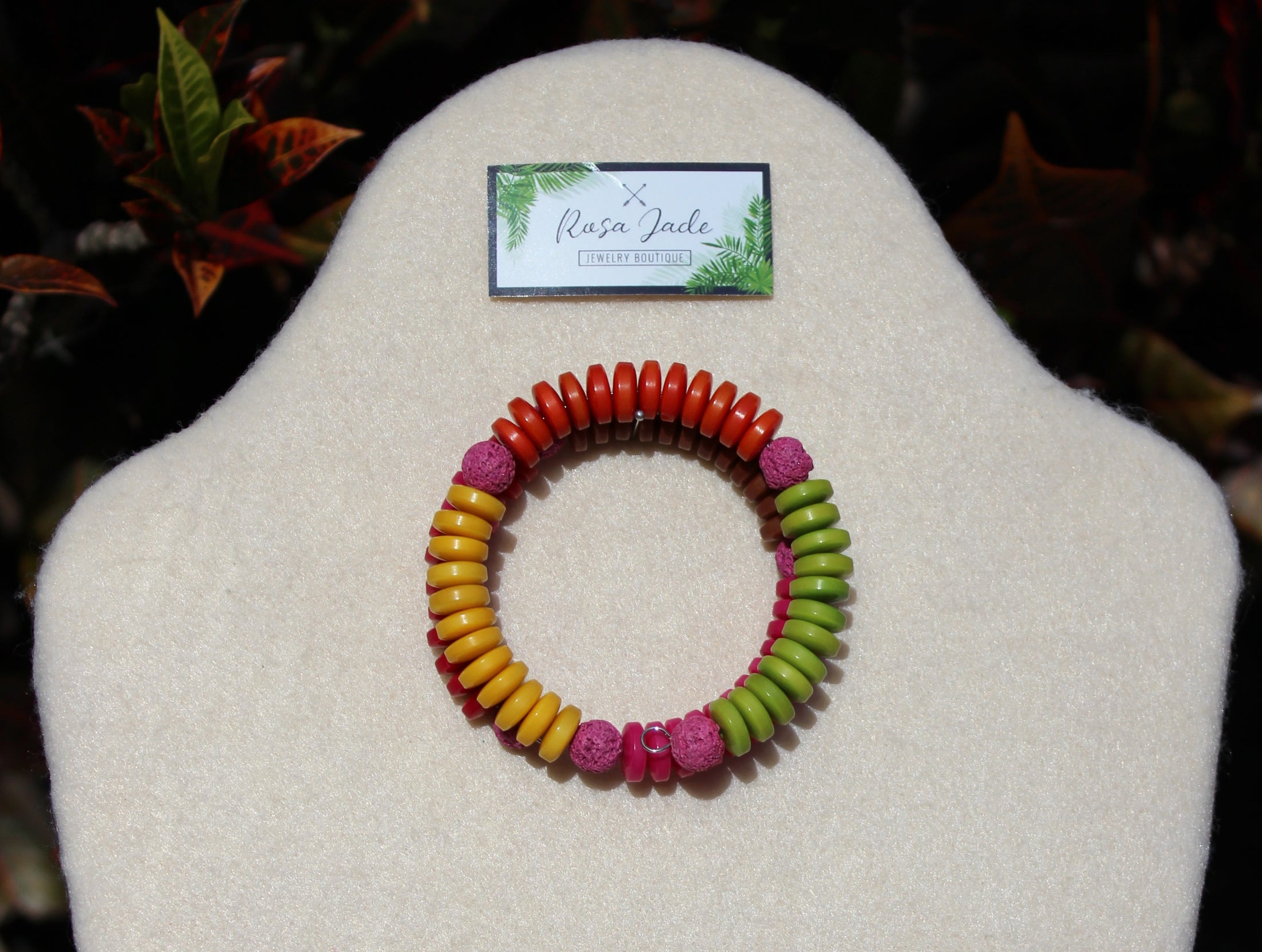 Green Yellow Pink Tagua Nut Memory Wire Bracelet
