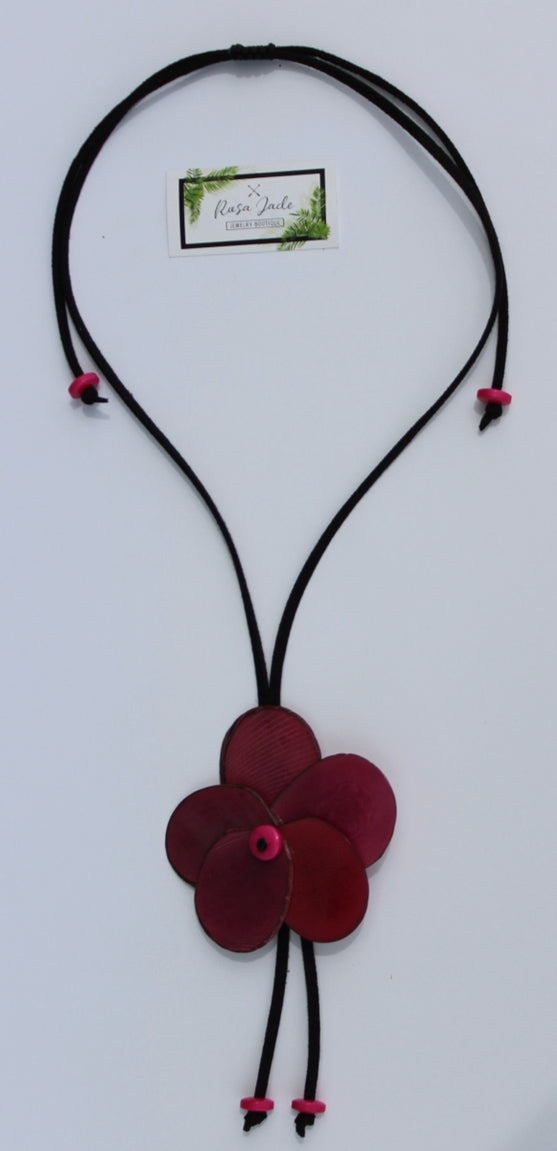 Maroon Rose Tagua Nut Adjustable Necklace