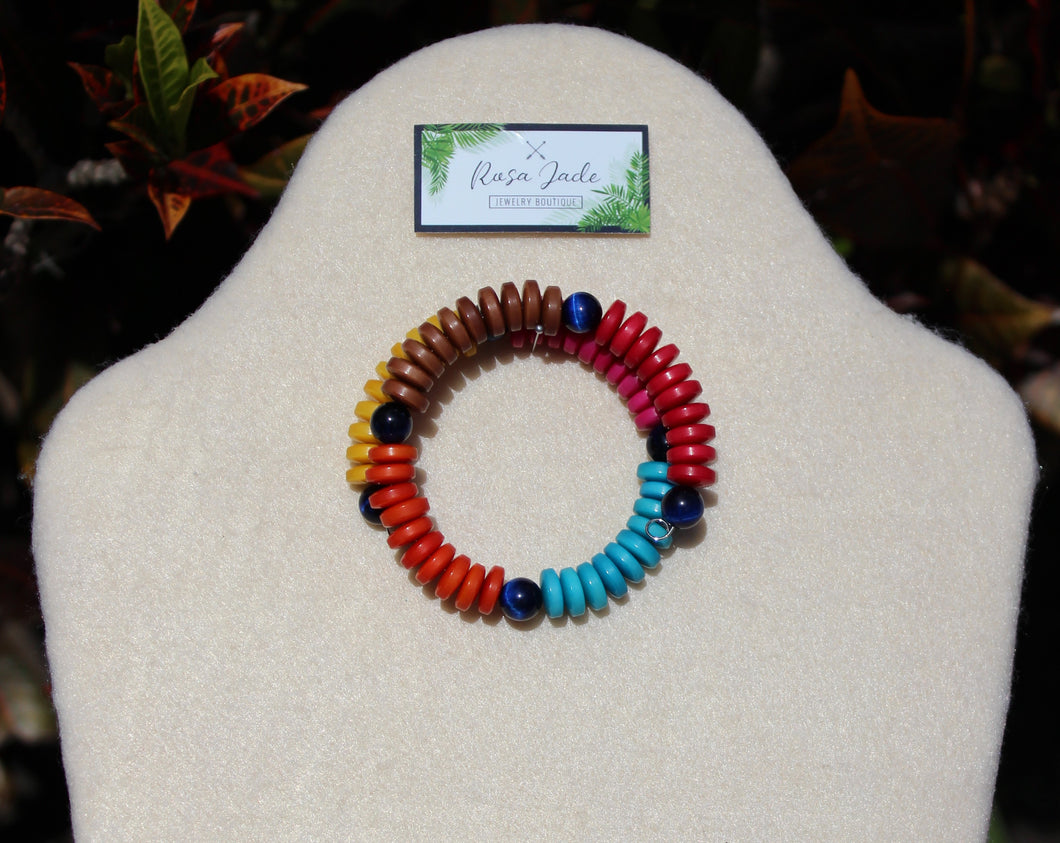 Multicolor Tagua Nut Memory Wire Bracelet