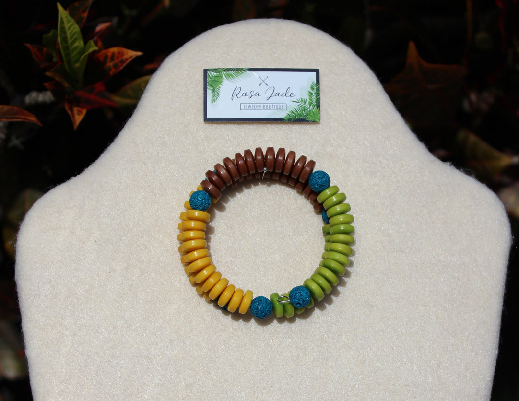 Green Yellow Brown Tagua Nut Memory Wire Bracelet