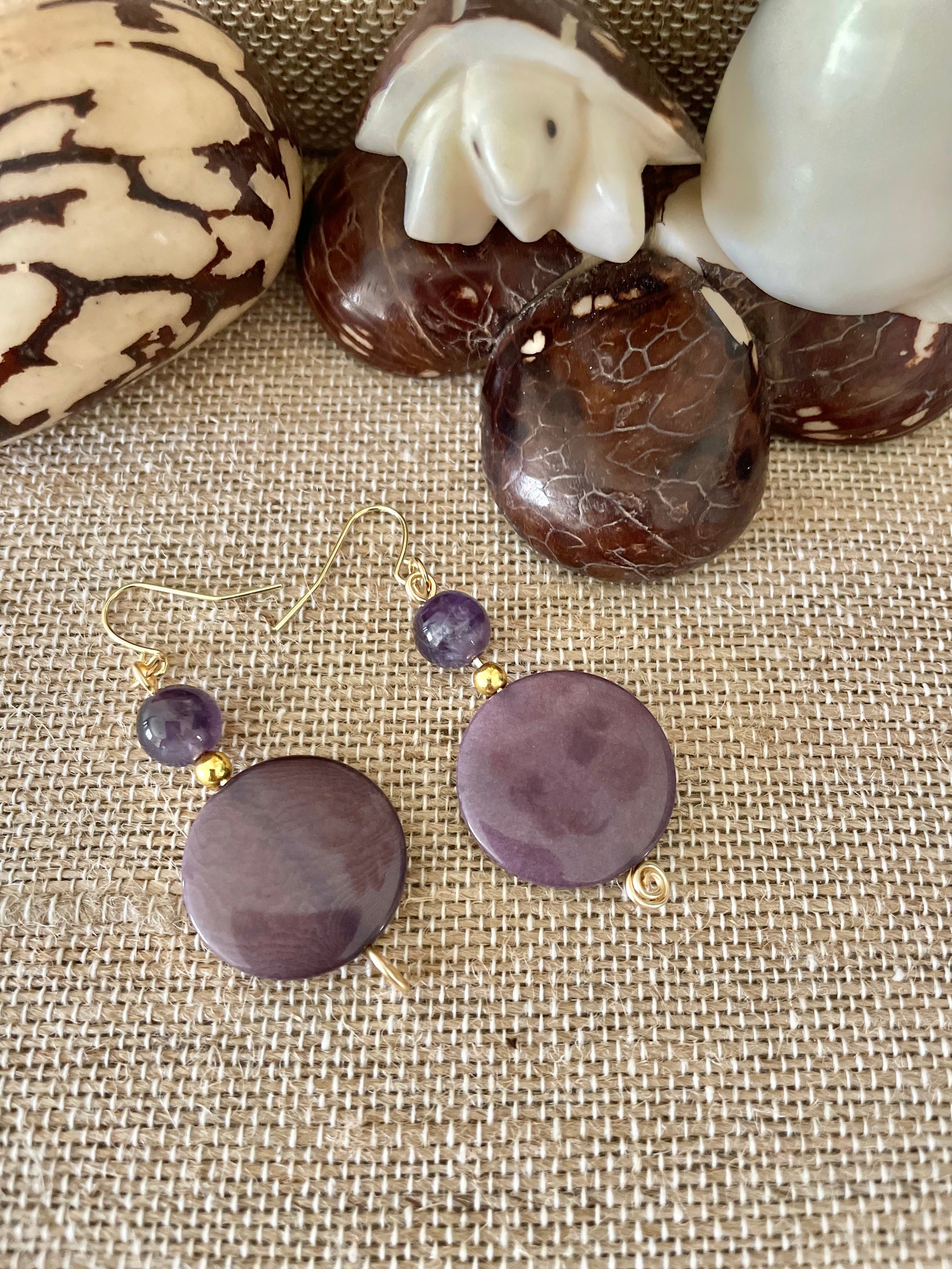 Purple Tagua Nut Earrings