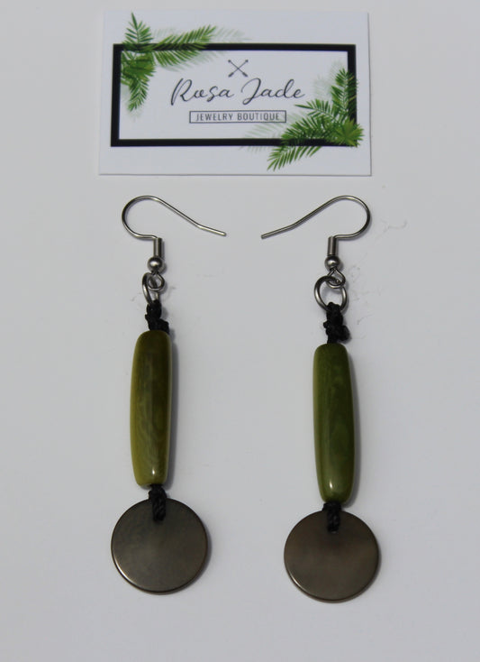 Green Tagua Nut Dangle Earrings